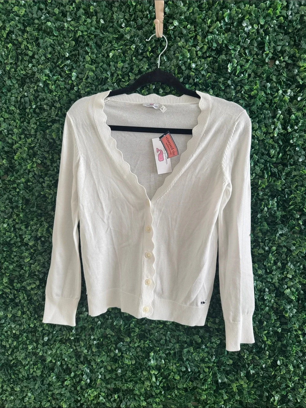 🆕 NWT VINEYARD VINES SCALLOP V-Neck Button Cardigan WHITE GIRLS XL /L SZ 16